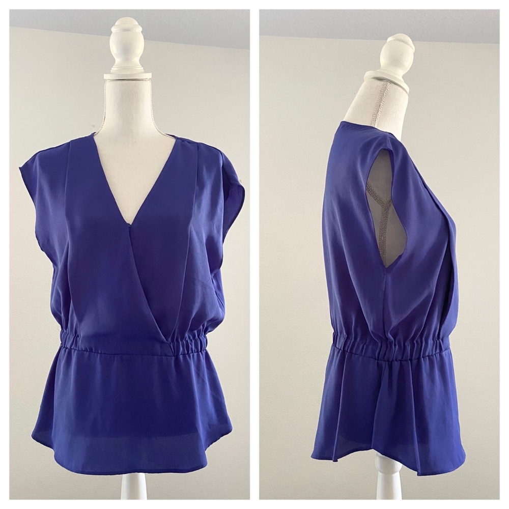 Attention Brand flouncy crossover top blue v neck blouse peplum
